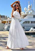 Rochie maxi Cu croială spaniolă z falbankami Santa Ritta albă