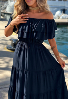 Rochie maxi Cu croială spaniolă z falbankami Santa Ritta albă