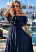 Rochie maxi Cu croială spaniolă z falbankami Santa Ritta albă
