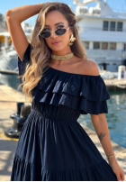 Rochie maxi Cu croială spaniolă z falbankami Santa Ritta albă