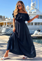 Rochie maxi Cu croială spaniolă z falbankami Santa Ritta albă