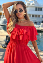 Rochie maxi Cu croială spaniolă z falbankami Santa Ritta albă