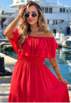 Rochie maxi Cu croială spaniolă z falbankami Santa Ritta albă