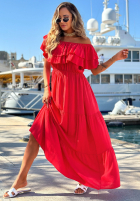 Rochie maxi Cu croială spaniolă z falbankami Santa Ritta albă