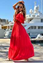 Rochie maxi Cu croială spaniolă z falbankami Santa Ritta albă