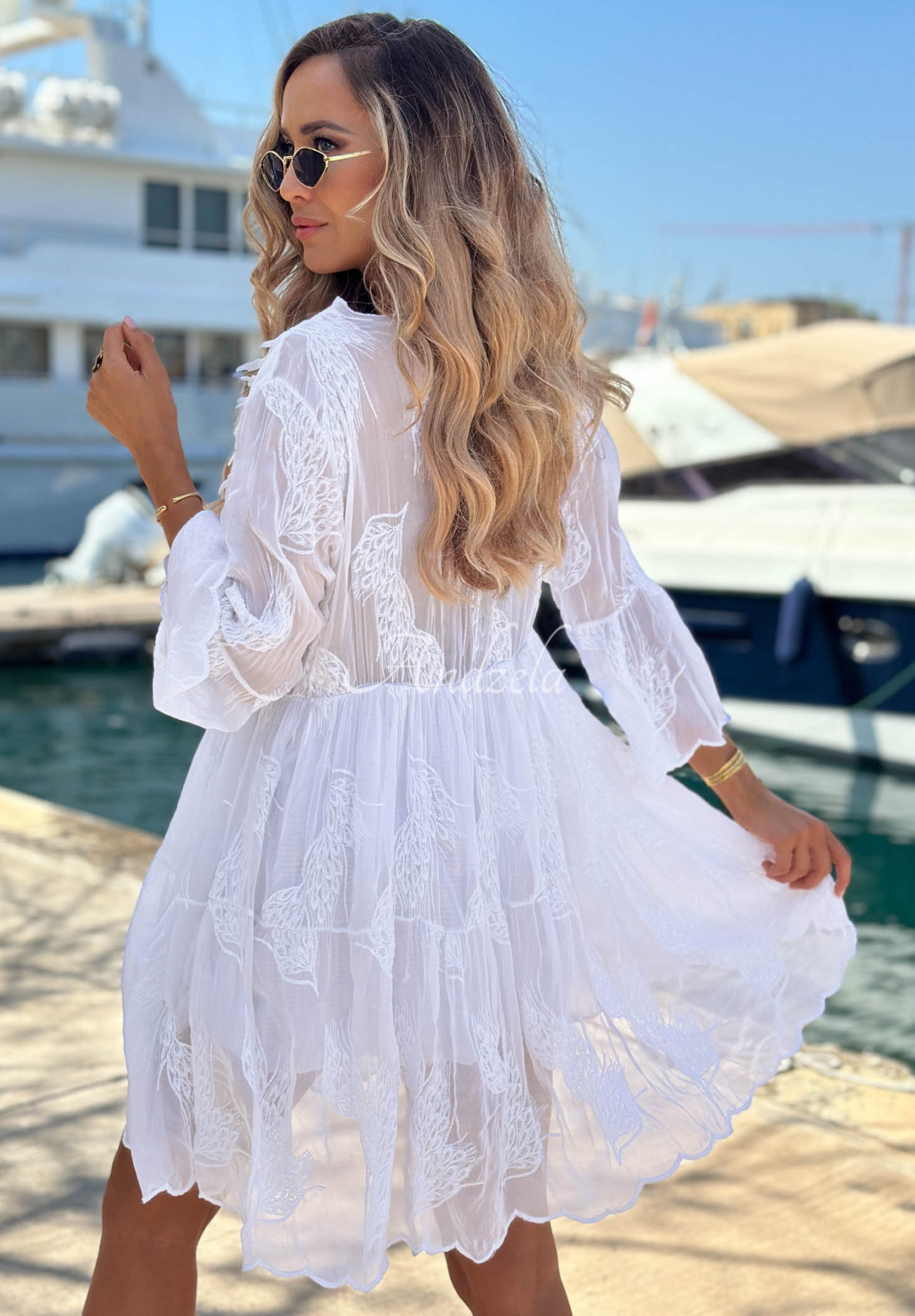 Rochie brodată din viscoză cu dantelă boho Summer Lady