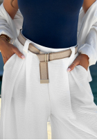 din material textil Pantaloni wide leg z paskiem Summer Aura de culoarea fisticului
