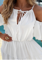 Rochie maxi z falbankami i odkrytymi ramionami Soleil Days măslinii