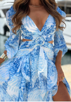 Wzorzysta Rochie maxi z falbankami Ocean Soul biało-albastru azuriu