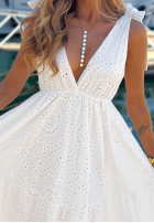 Ażurowa Rochie maxi na ramiączkach boho Sun Essence albă