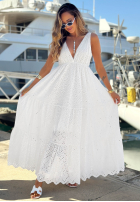 Ażurowa Rochie maxi na ramiączkach boho Sun Essence albă