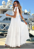 Ażurowa Rochie maxi na ramiączkach boho Sun Essence albă
