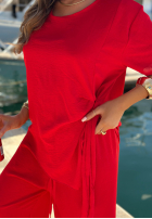 Compleu wiązana Bluză i Pantaloni wide leg Elite Holiday roșu
