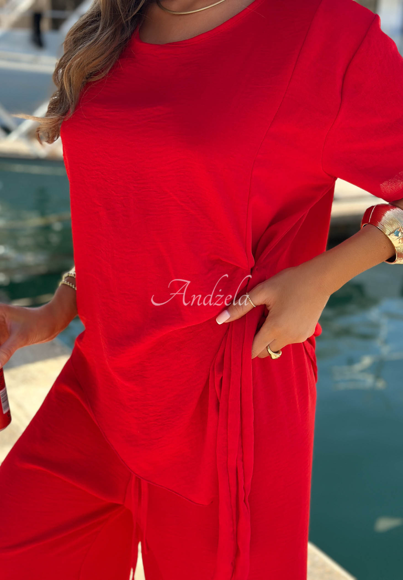 Set din viscoză bluză cu legare și pantaloni wide leg Elite Holiday