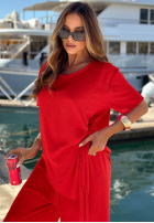 Compleu wiązana Bluză i Pantaloni wide leg Elite Holiday roșu