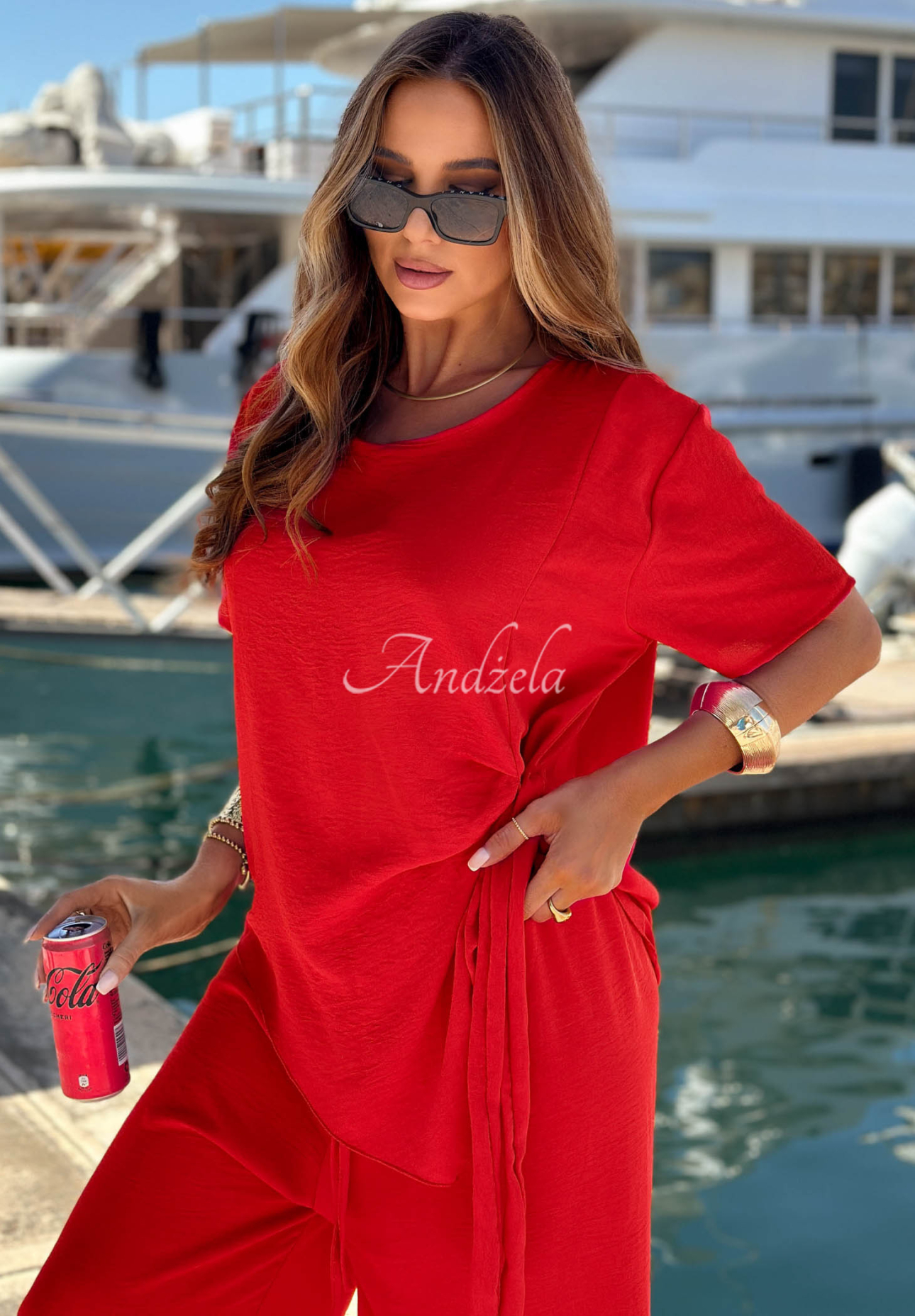 Set din viscoză bluză cu legare și pantaloni wide leg Elite Holiday
