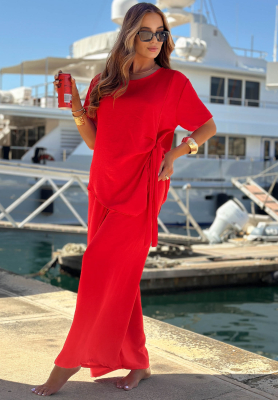 Set din viscoză bluză cu legare și pantaloni wide leg Elite Holiday