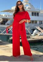 Compleu wiązana Bluză i Pantaloni wide leg Elite Holiday roșu