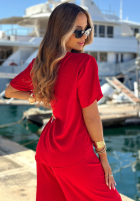 Compleu wiązana Bluză i Pantaloni wide leg Elite Holiday roșu