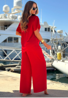 Compleu wiązana Bluză i Pantaloni wide leg Elite Holiday roșu