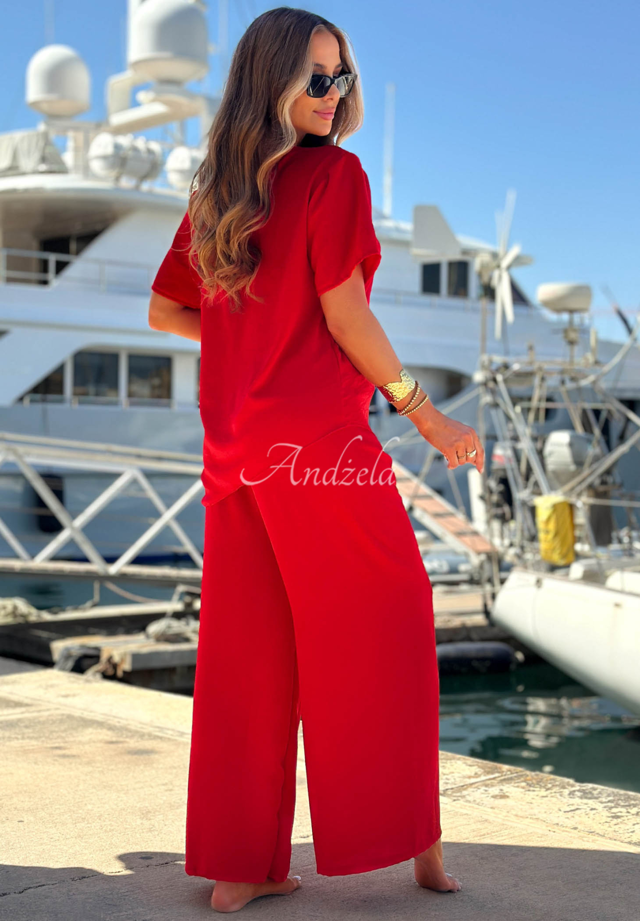 Set din viscoză bluză cu legare și pantaloni wide leg Elite Holiday