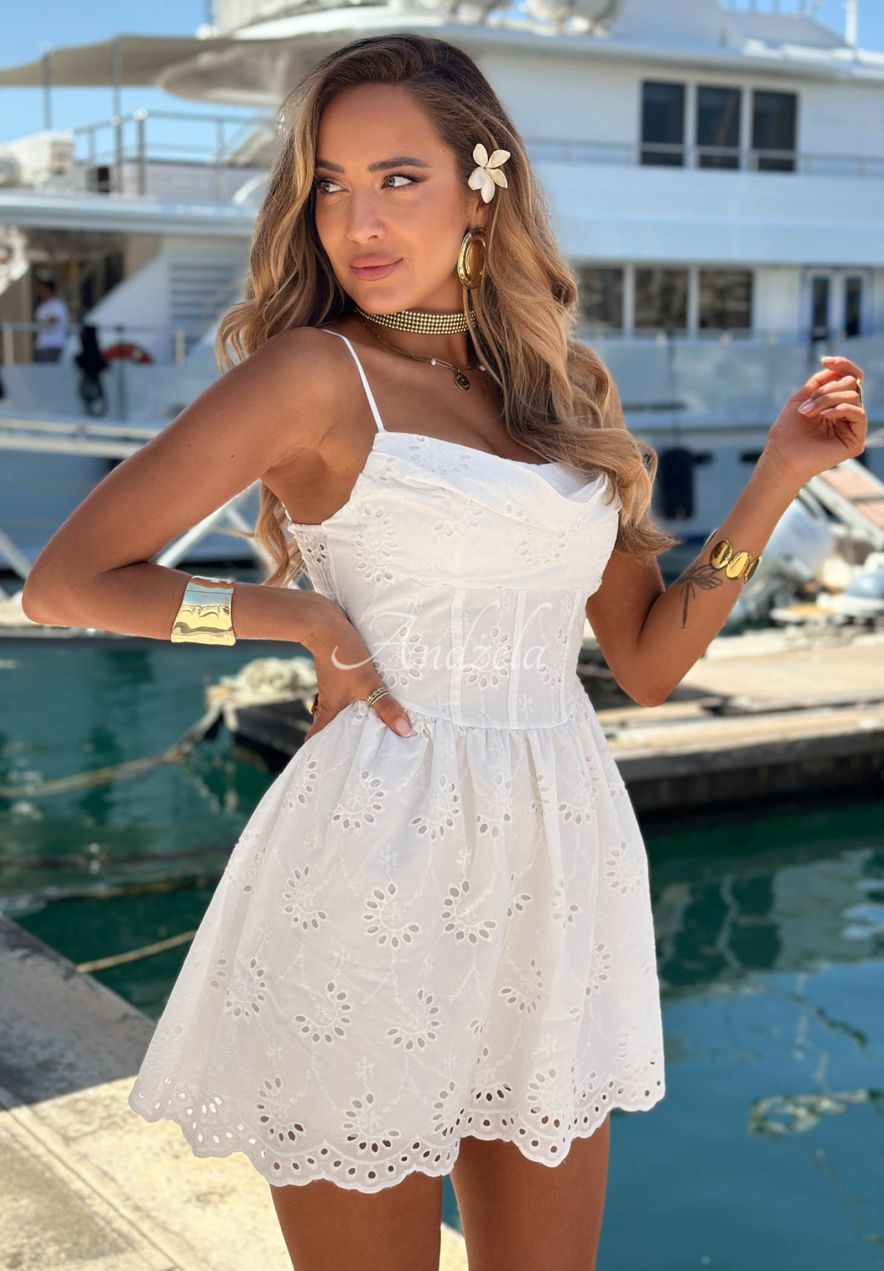 Rochie ajurată din bumbac cu bretele Sorbet Sun
