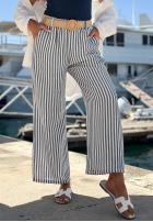 din material textil Pantaloni wide leg w paski El Marino biało-albastre