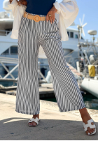 din material textil Pantaloni wide leg w paski El Marino biało-albastre