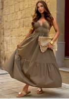 Bawełniana Rochie midi na ramiączkach Sunset Lagoon camel