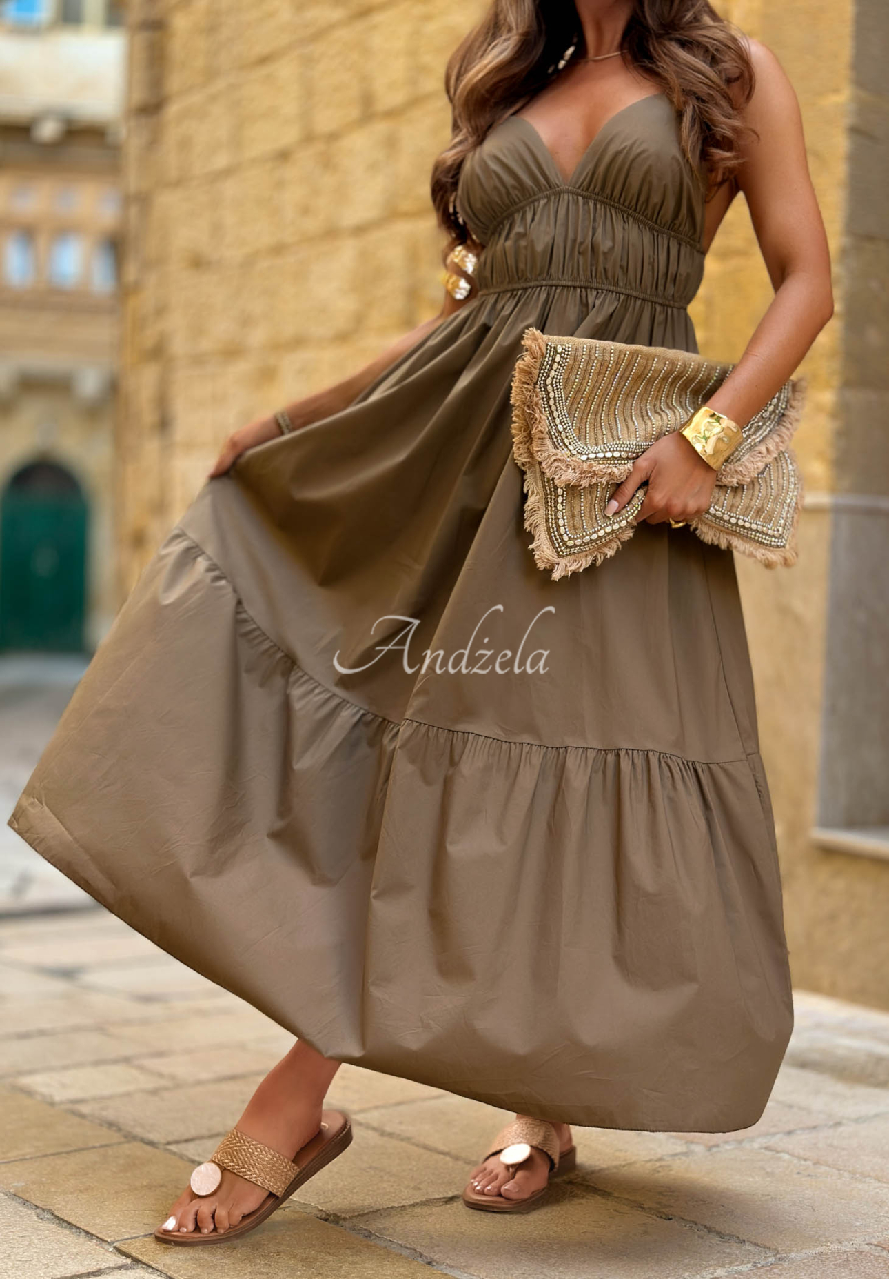 Rochie maxi din bumbac cu bretele Sunset Lagoon