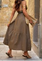 Bawełniana Rochie midi na ramiączkach Sunset Lagoon camel