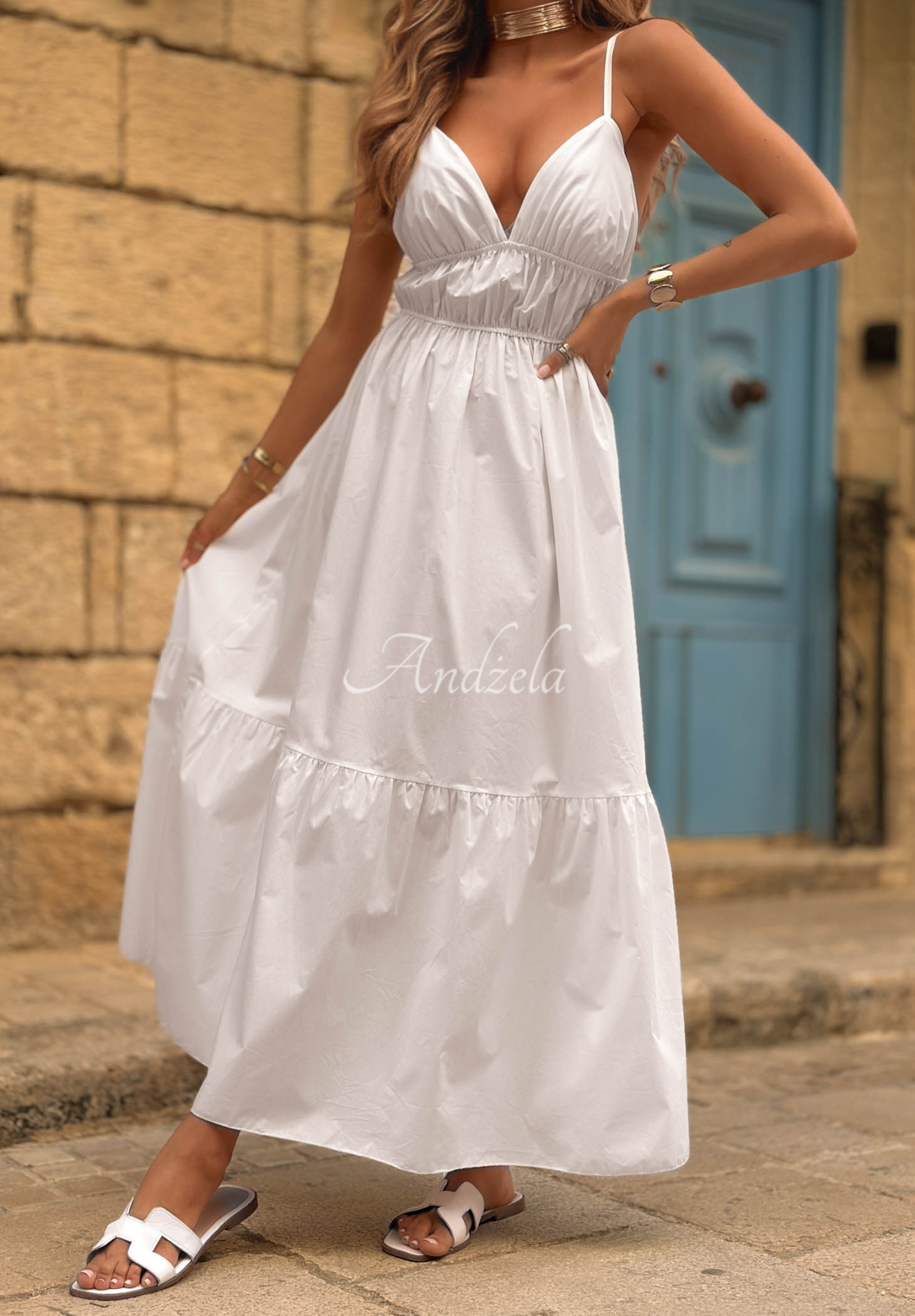 Rochie maxi din bumbac cu bretele Sunset Lagoon