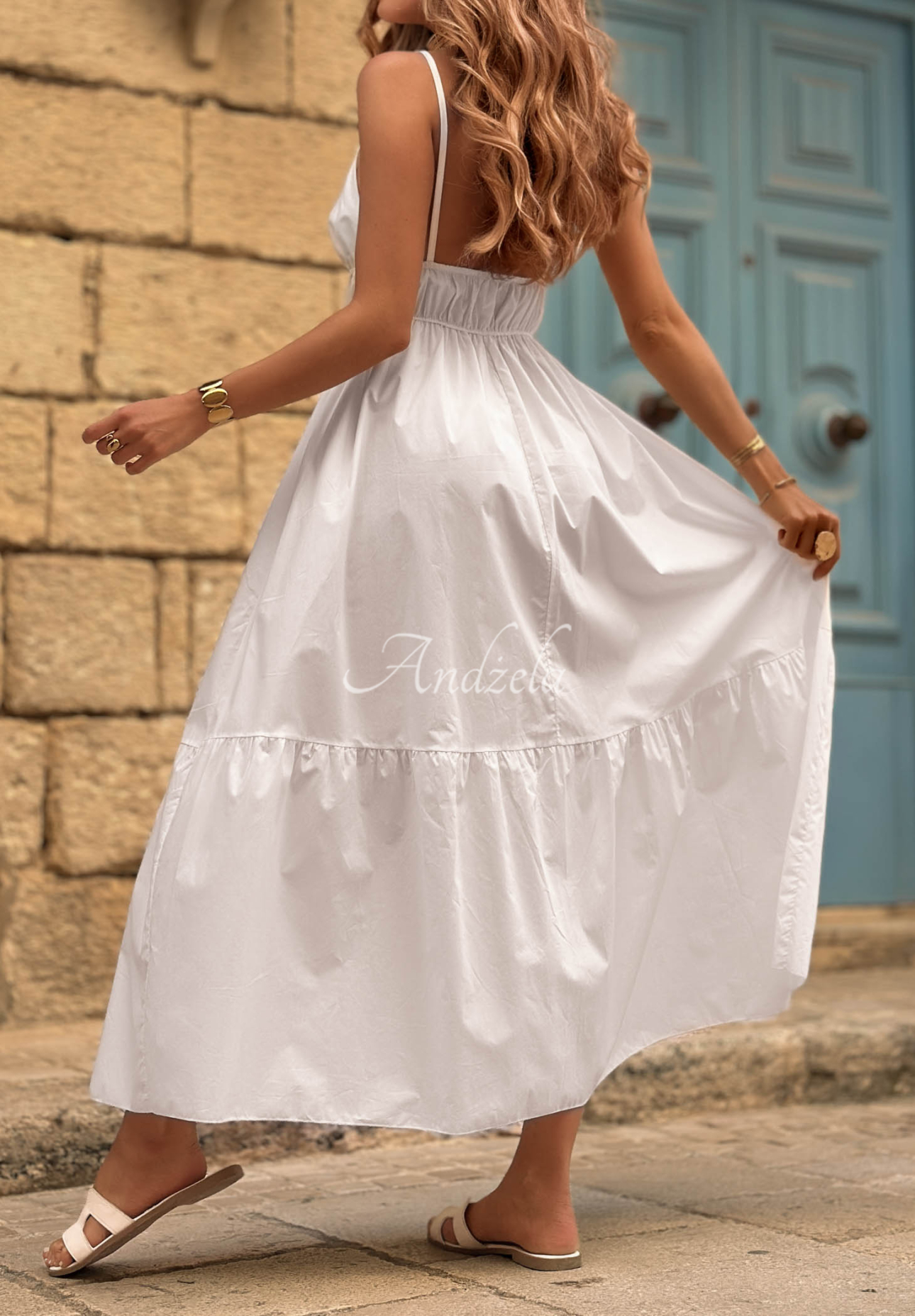 Rochie maxi din bumbac cu bretele Sunset Lagoon