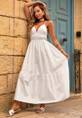 Rochie maxi din bumbac cu bretele Sunset Lagoon