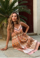 Wzorzysta Rochie na ramiączkach Sunny Sweet różowo-ciocolatie