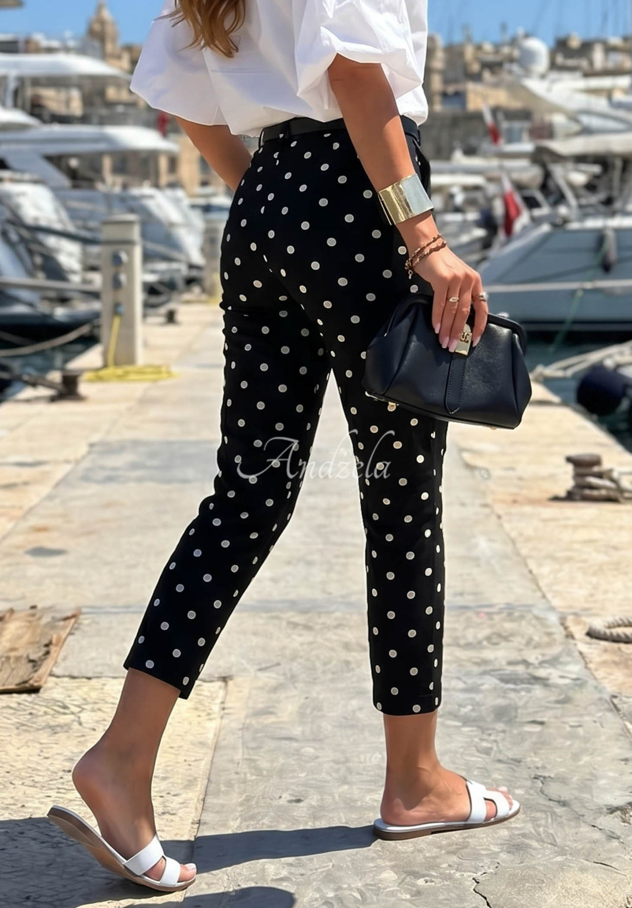 Pantaloni țigaretă din bumbac cu buline Sunny Bari