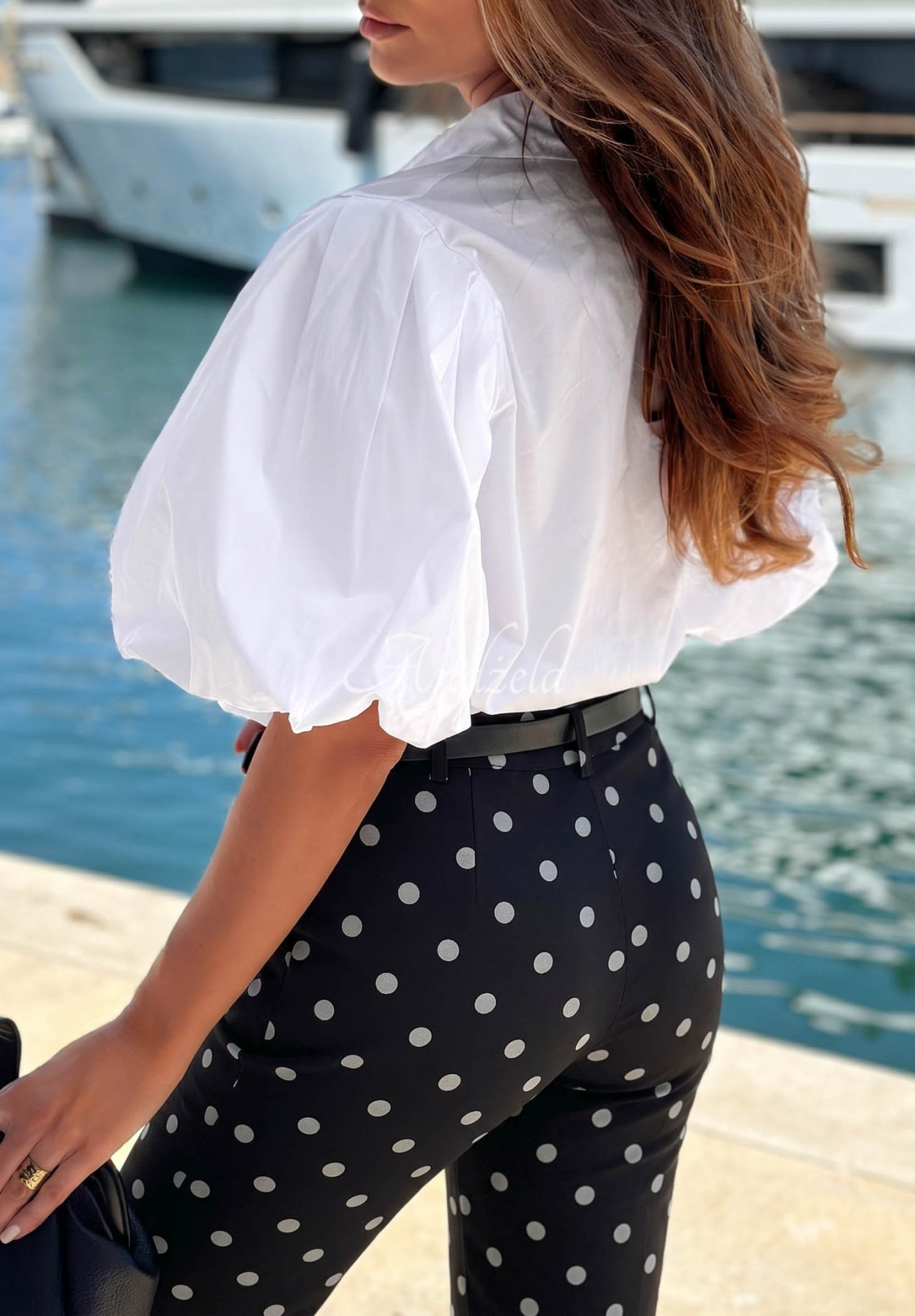 Pantaloni țigaretă din bumbac cu buline Sunny Bari