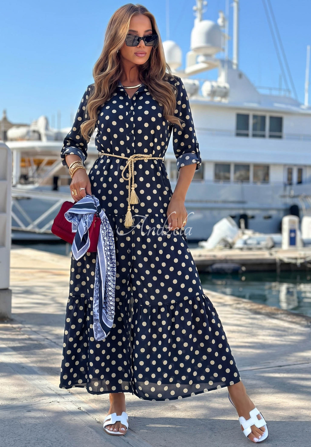 Rochie tip cămașă din bumbac cu buline Summer Dots