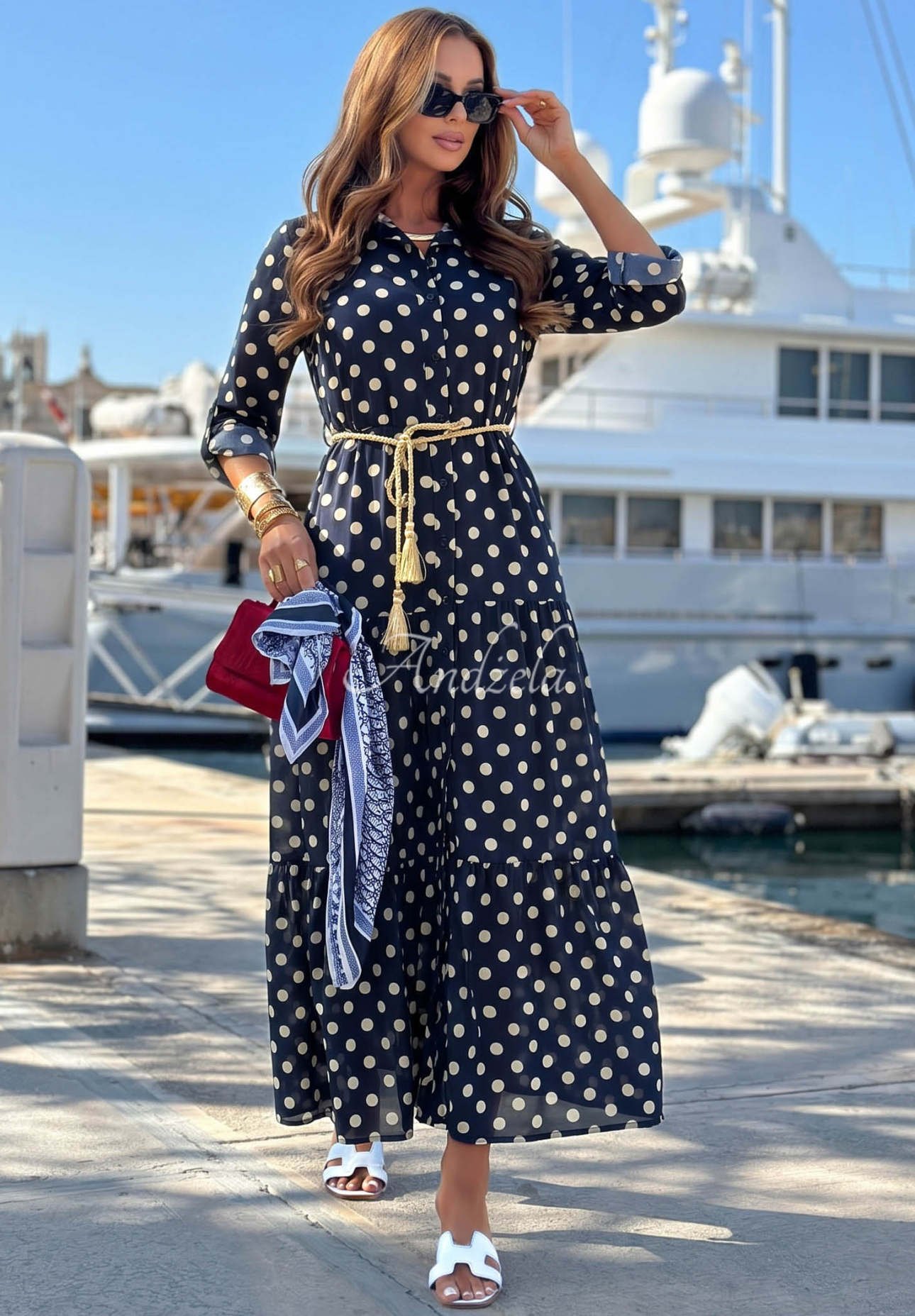 Rochie tip cămașă din bumbac cu buline Summer Dots