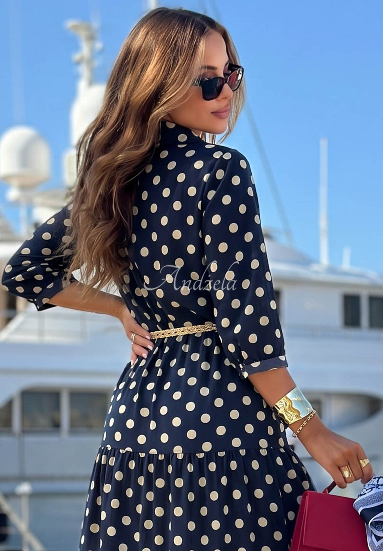 Rochie tip cămașă din bumbac cu buline Summer Dots
