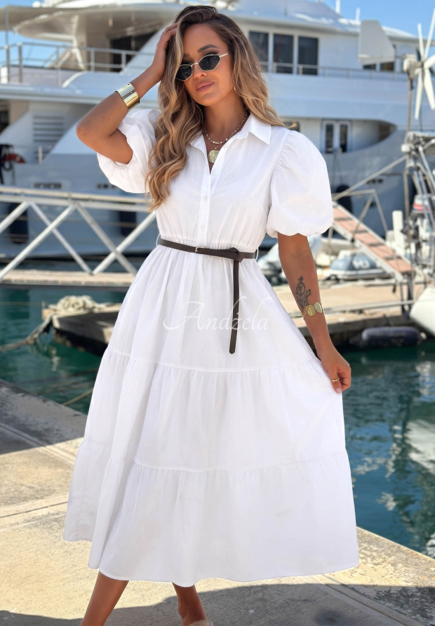 Rochie tip cămașă din bumbac cu m&acirc;neci bufante Summer Light