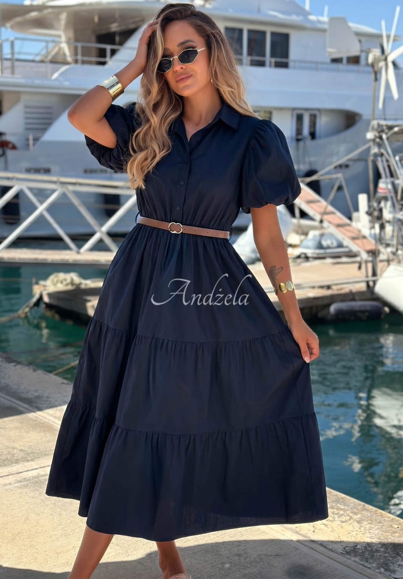 Rochie tip cămașă din bumbac cu mâneci bufante Summer Light
