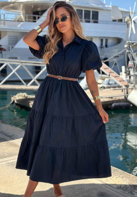Rochie tip cămașă din bumbac cu m&acirc;neci bufante Summer Light