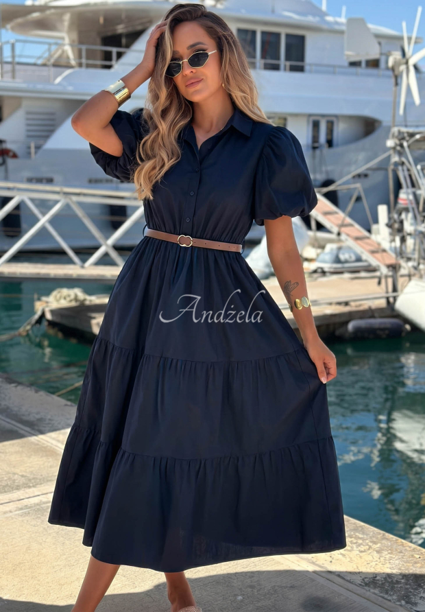 Rochie tip cămașă din bumbac cu m&acirc;neci bufante Summer Light