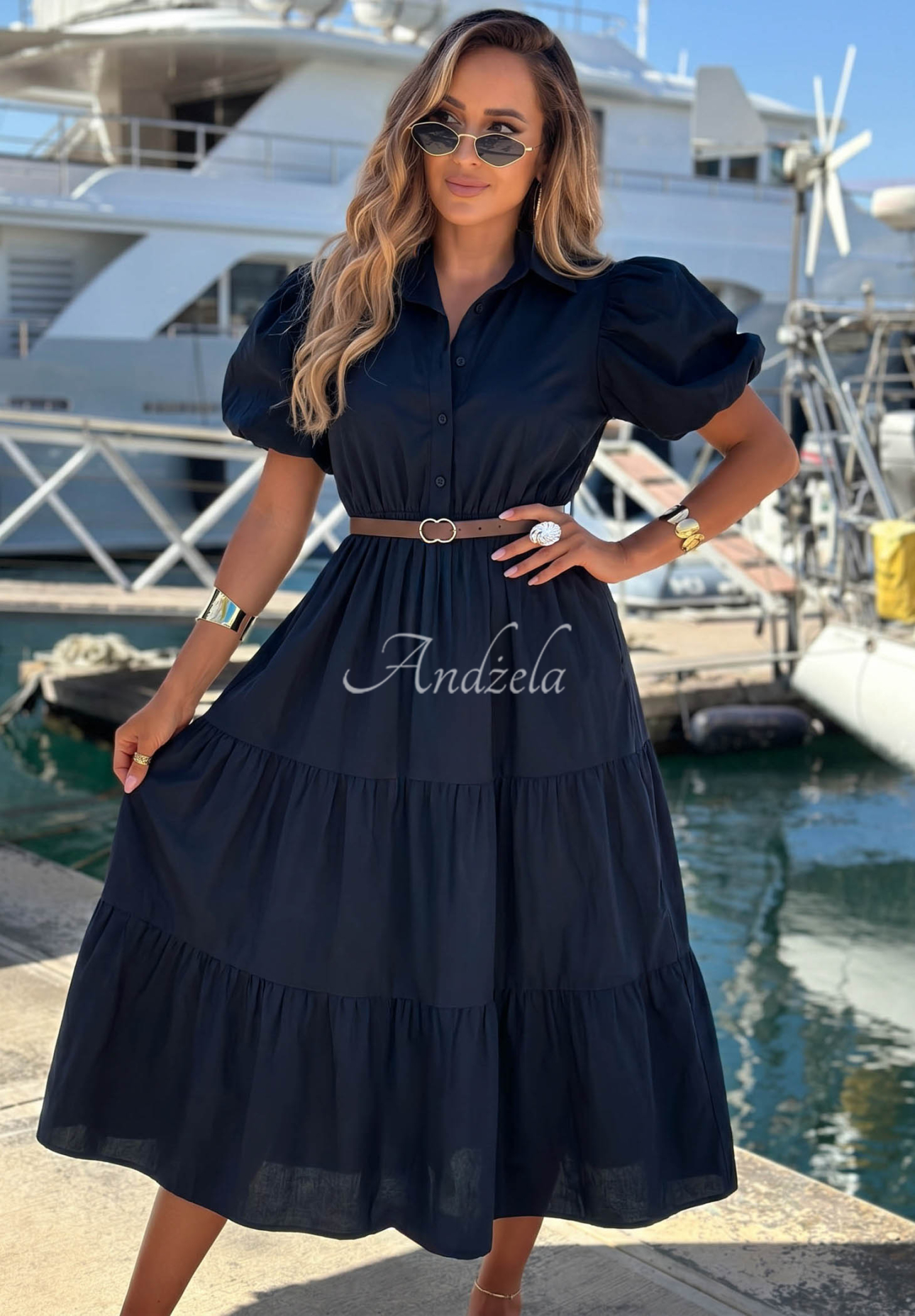 Rochie tip cămașă din bumbac cu mâneci bufante Summer Light