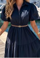 Koszulowa Rochie maxi z bufkami Summer Light bluemarin