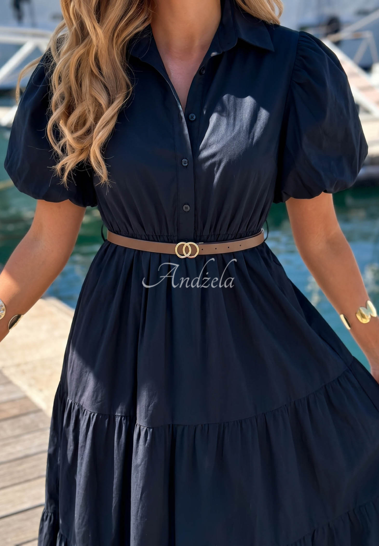 Rochie tip cămașă din bumbac cu mâneci bufante Summer Light