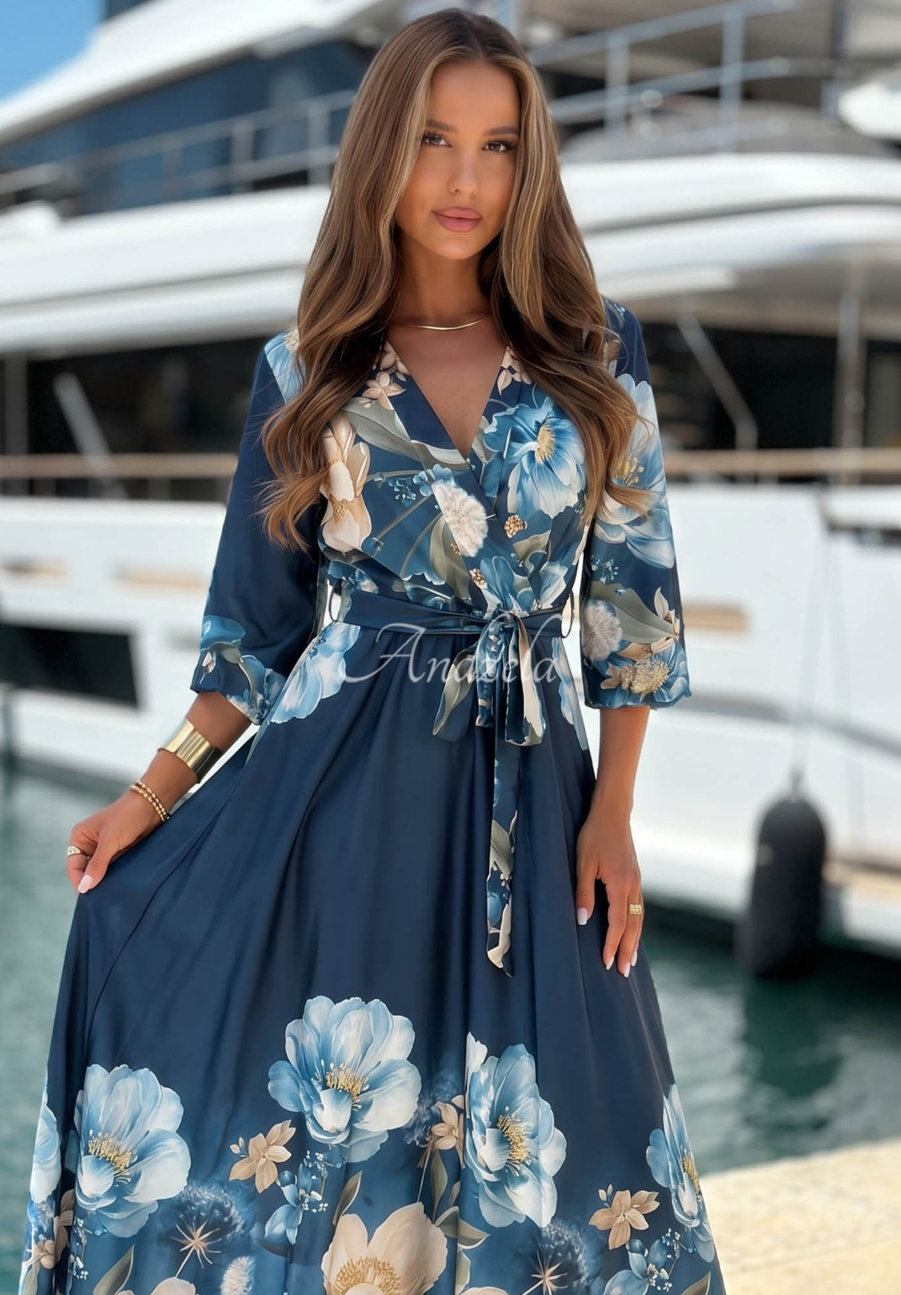 Rochie maxi satinată cu imprimeu floral Lagoon Flora