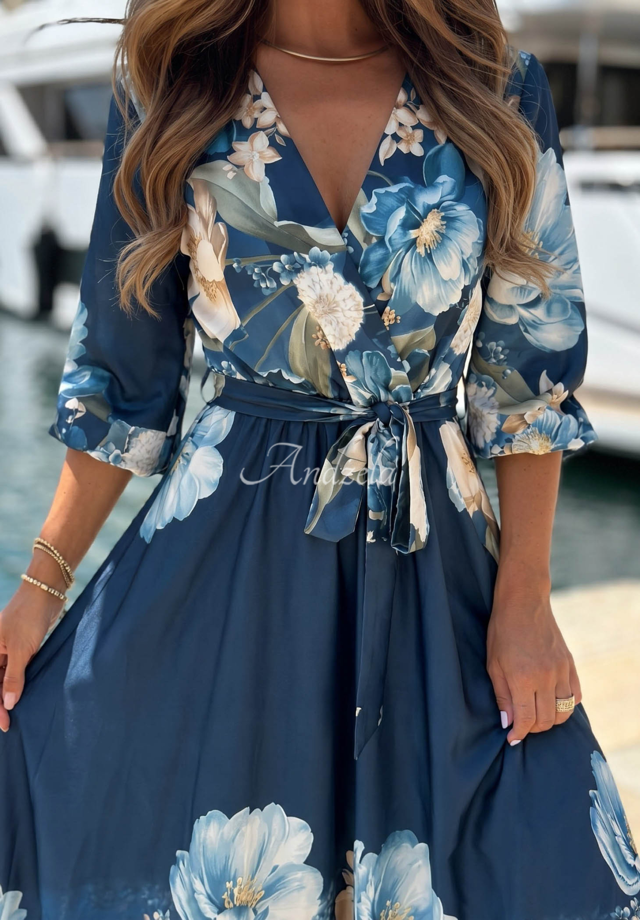 Rochie maxi satinată cu imprimeu floral Lagoon Flora