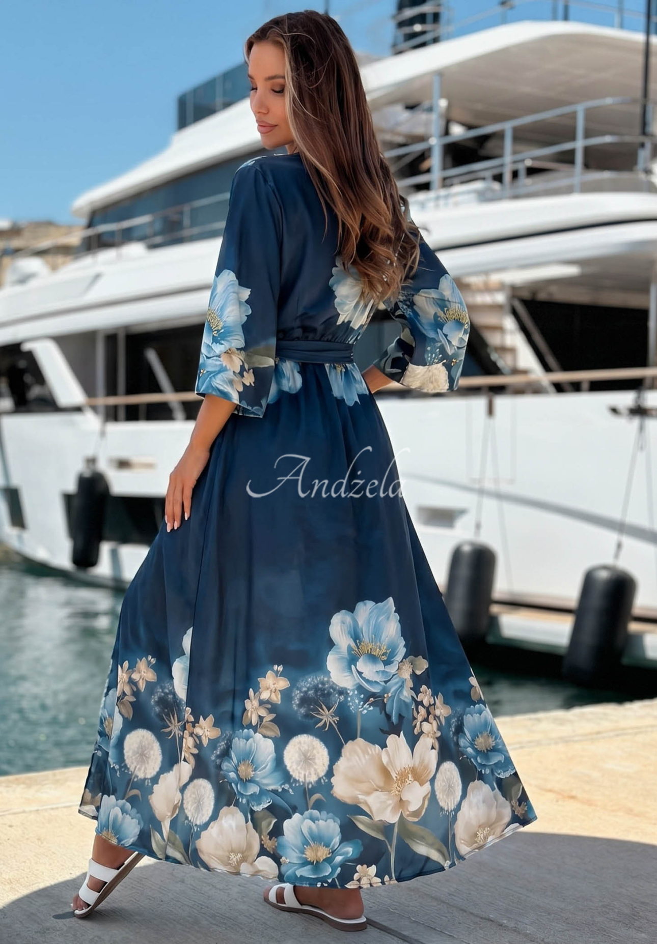 Rochie maxi satinată cu imprimeu floral Lagoon Flora